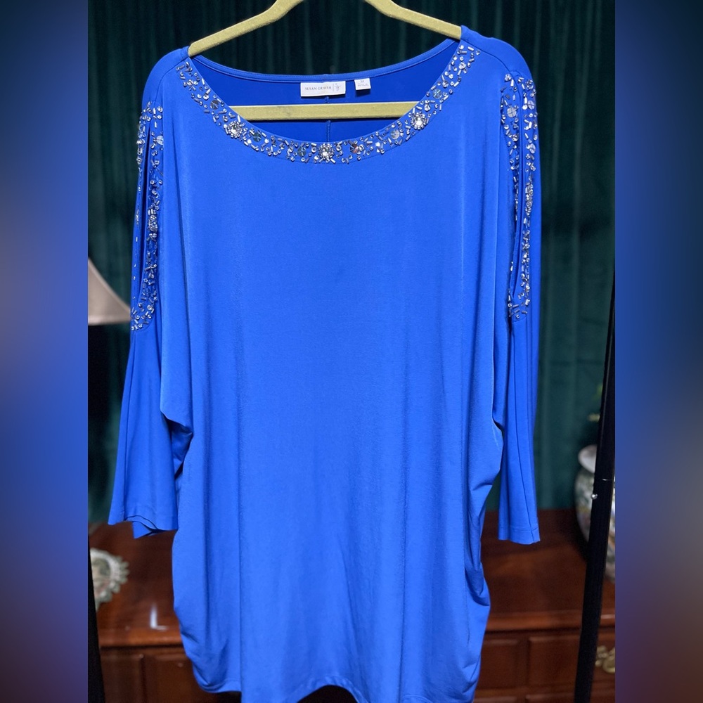 Susan Graver Royal Blue Embellished Blouse